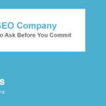 Blue banner with heading "hiring an SEO company - key questions to ask" and an image of the Web Genius SEO team working at their desks